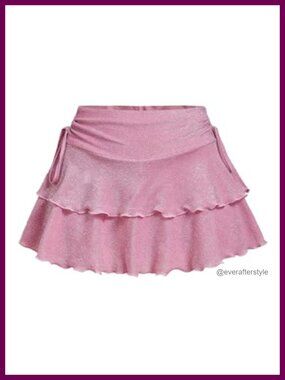 SOLY HUX Women's Y2K A-Line Mini Skirt Glitter Ruffle Layered